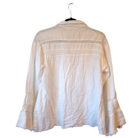 Earthbound Women's White Gauzy Cotton Eyelet Blouse Size M - Picture 2 of 7